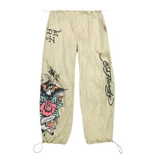 NWTS~ ED HARDY Eagle Anchor Nylon Parachute Pants Size L ~ Gold